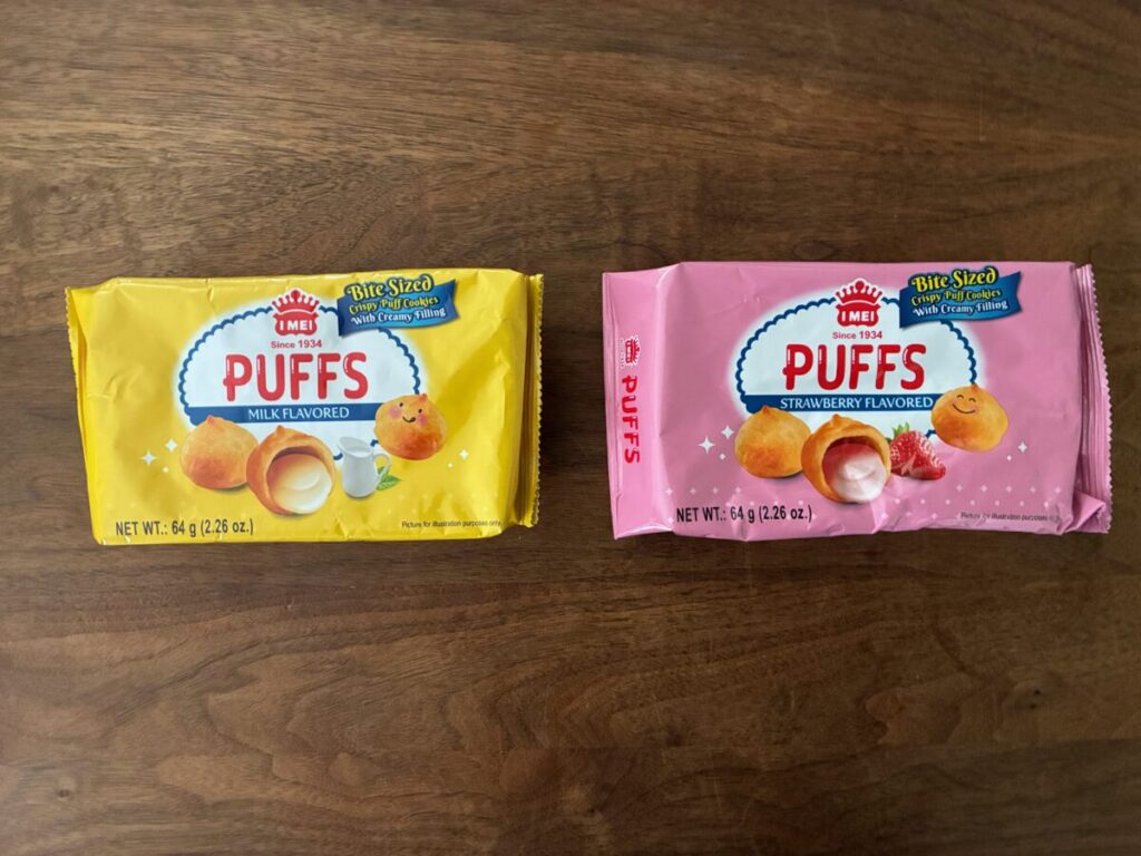 コストコで販売されていた義美小泡芙の個包装(ミルク味・ストロベリー味)